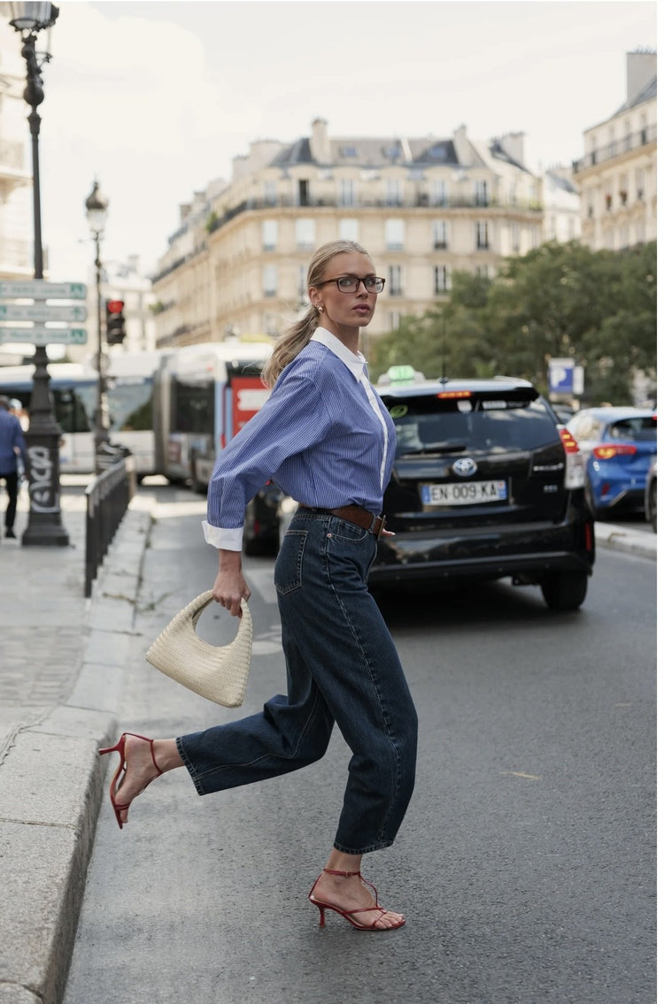 Jean barrel bleu foncé