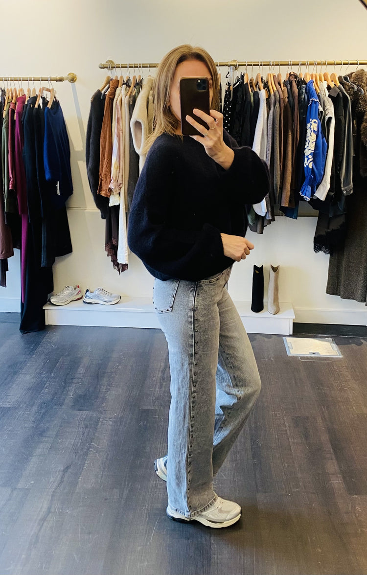 Jean large gris clouté