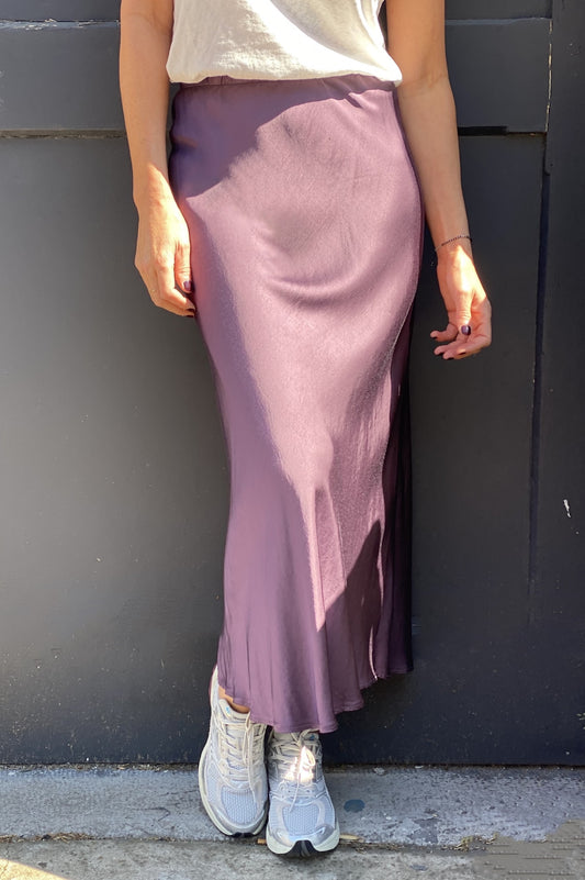 Jupe logue soyeuse aubergine