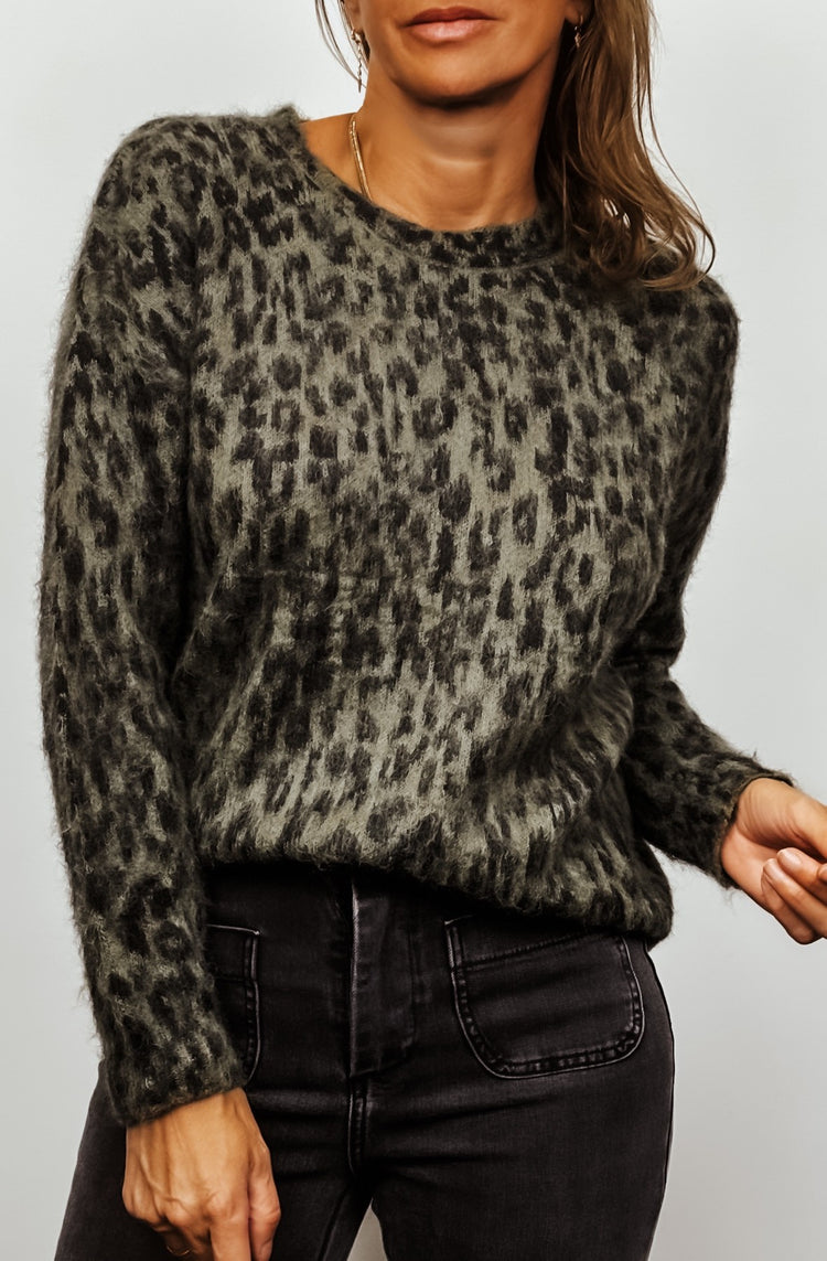 Pull léopard kaki