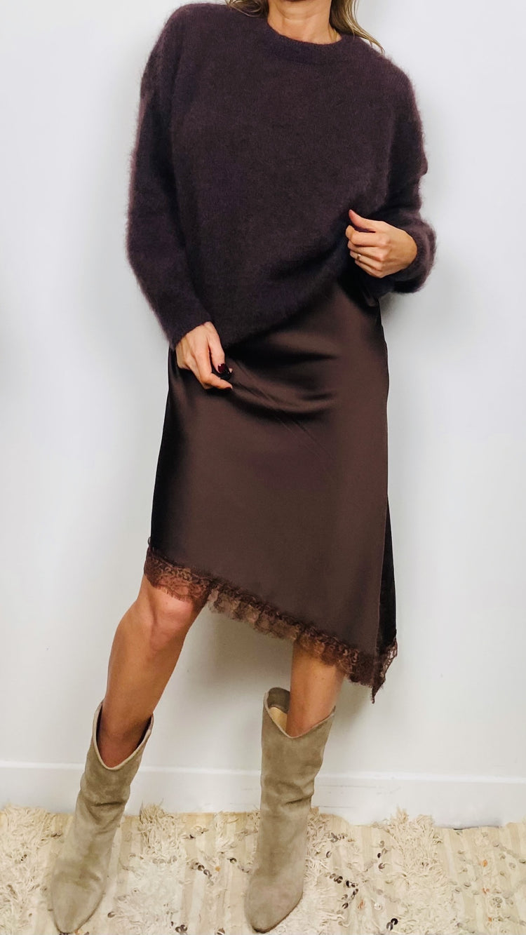 Robe soyeuse asymétrique marron