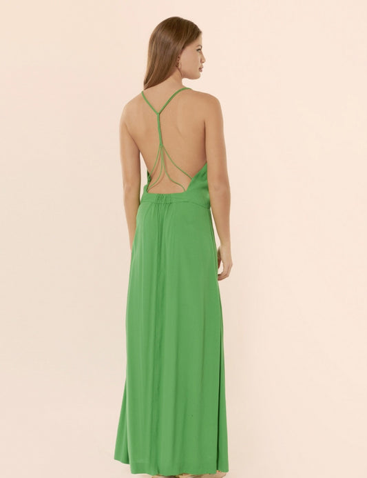 Robe longue verte dos tréssé