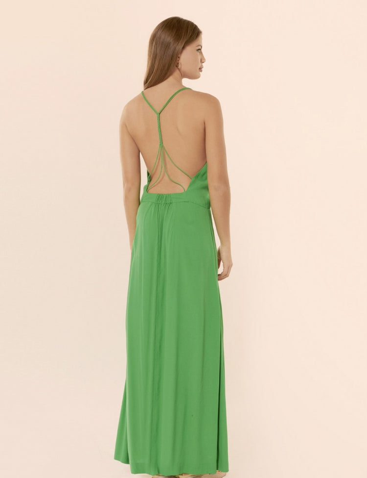 Robe longue verte dos tréssé