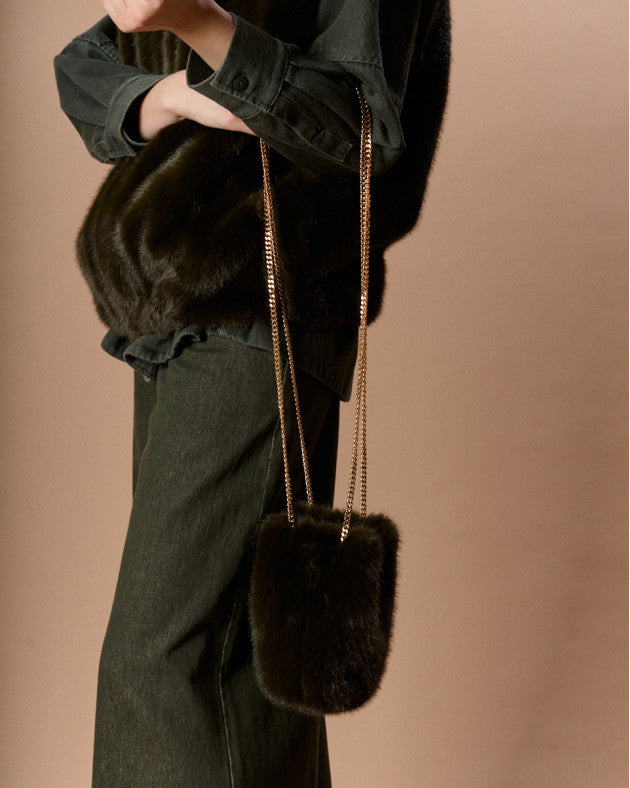 Sac en fausse fourrure vert foncé