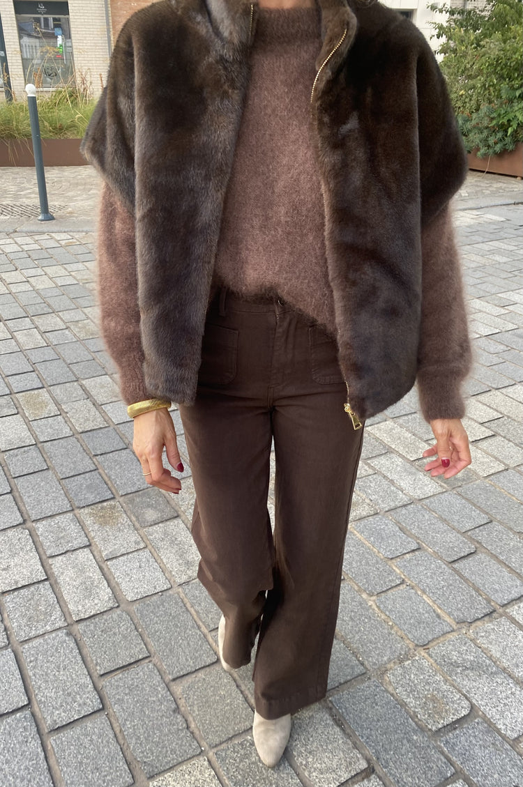 Veste réversible fausse fourrure choco