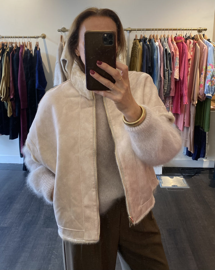 Veste réversible fausse fourrure beige