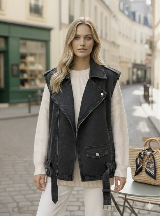 Veste perfecto en denim noir oversize