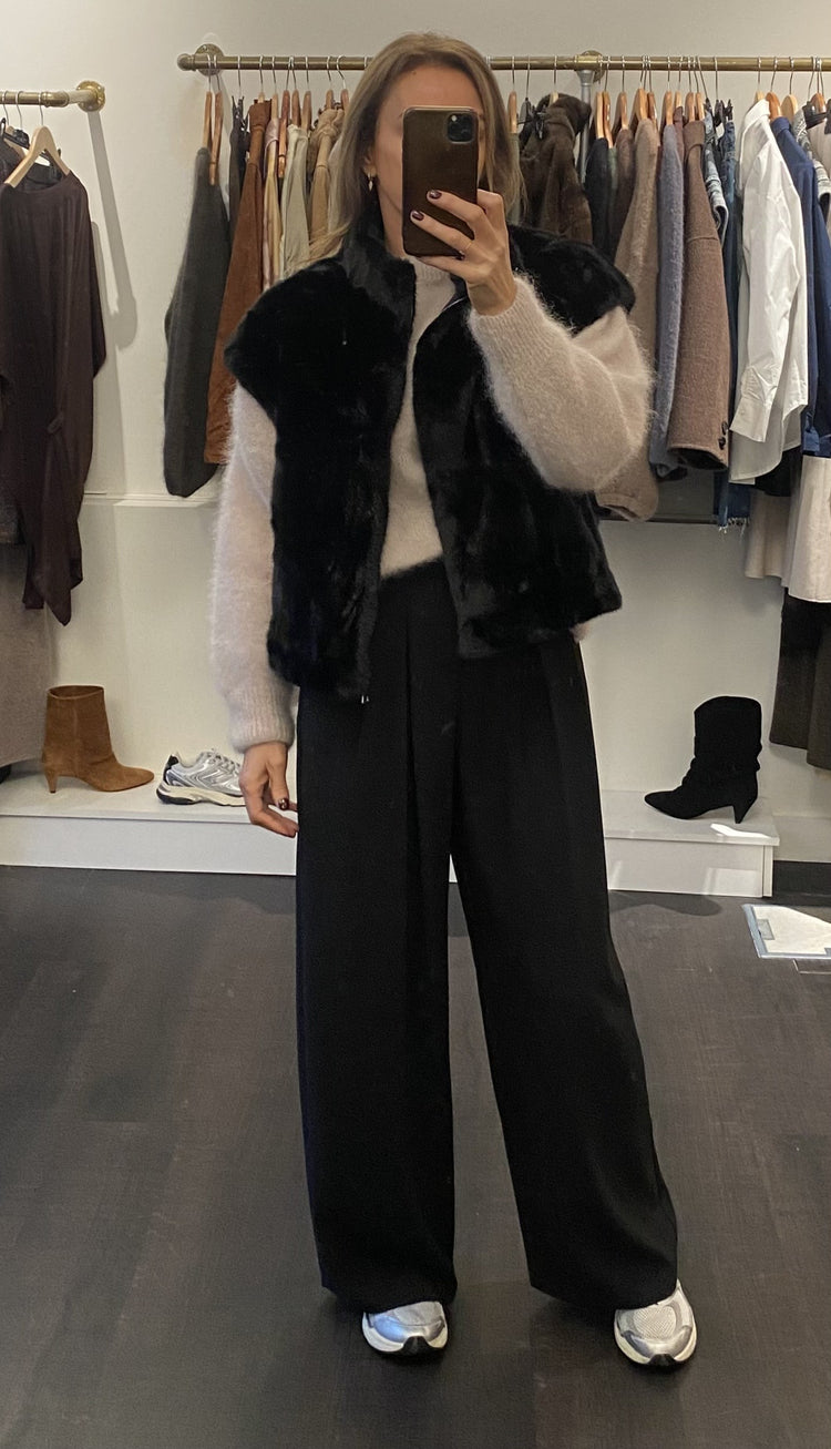 Veste fourrée noire col montant