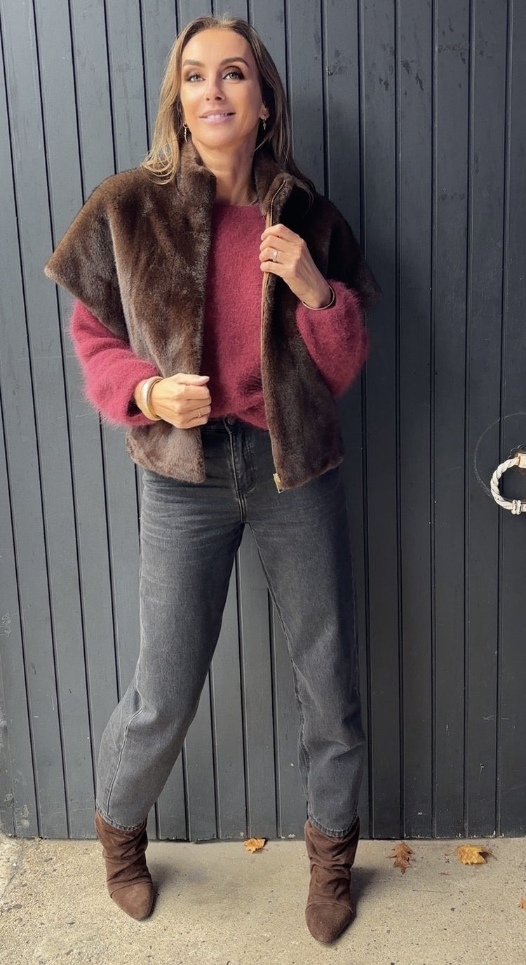Veste réversible en fausse fourrure choco