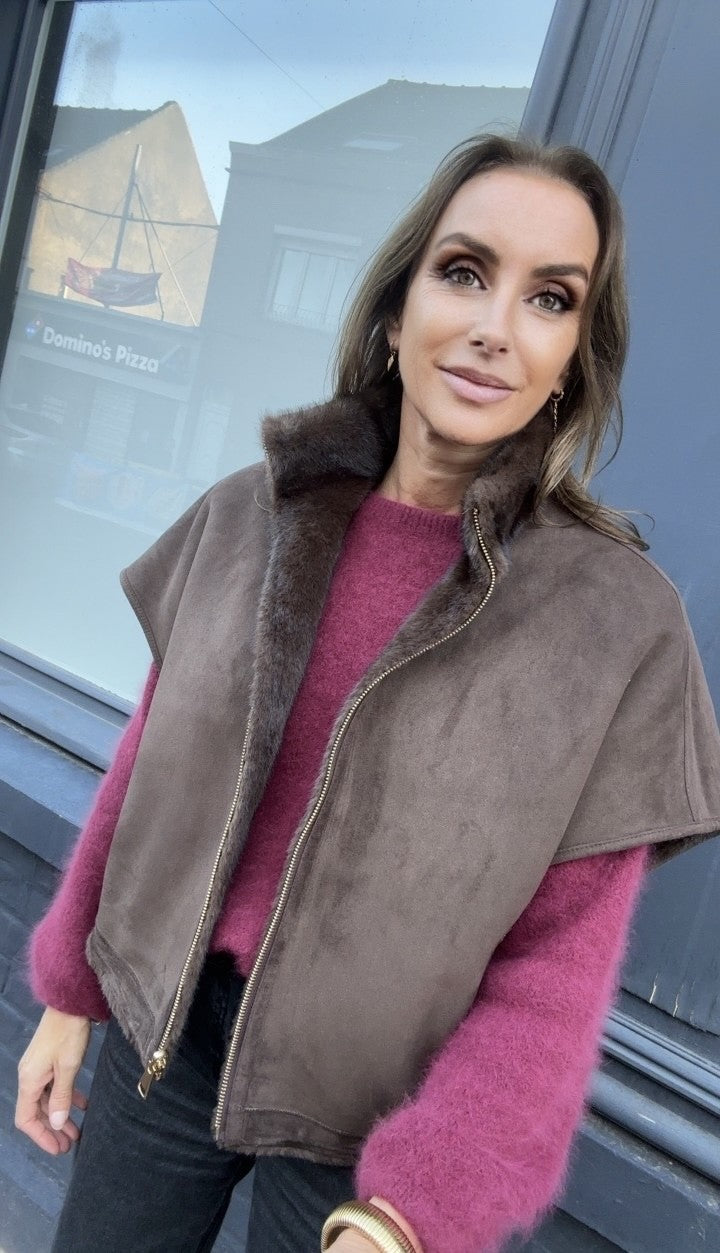 Veste réversible en fausse fourrure choco