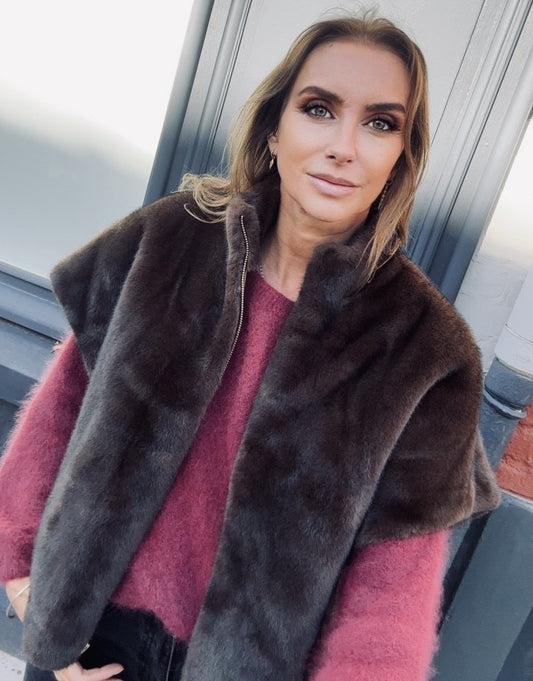 Veste réversible en fausse fourrure choco