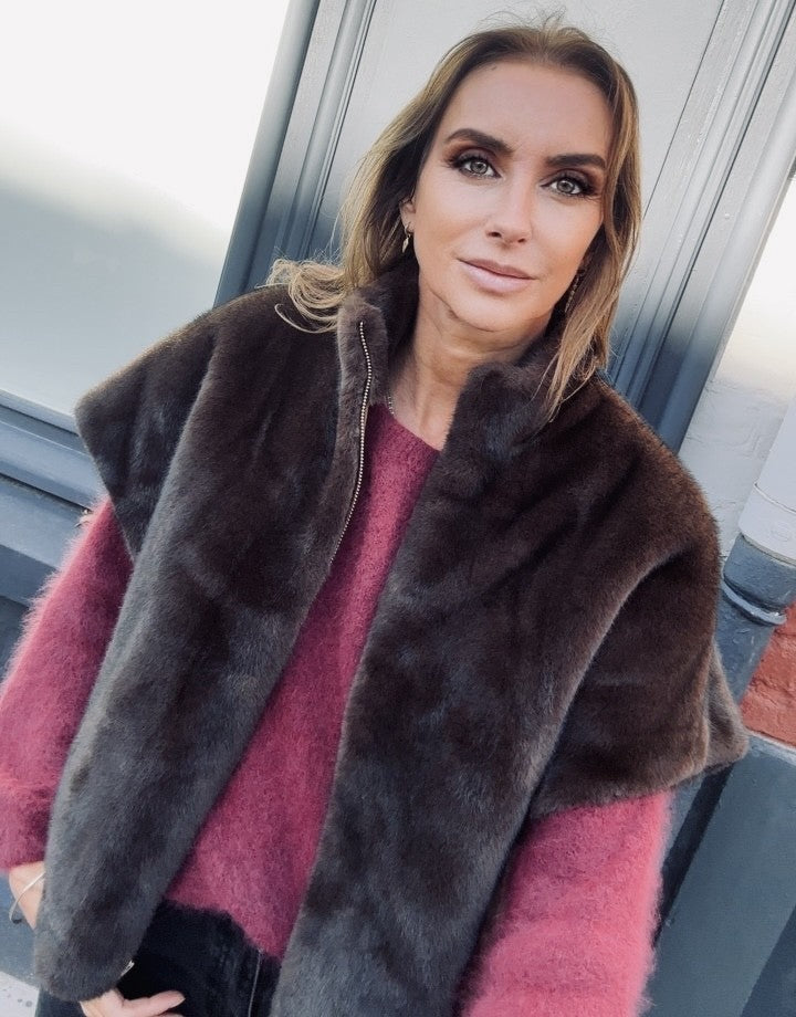 Veste réversible en fausse fourrure choco