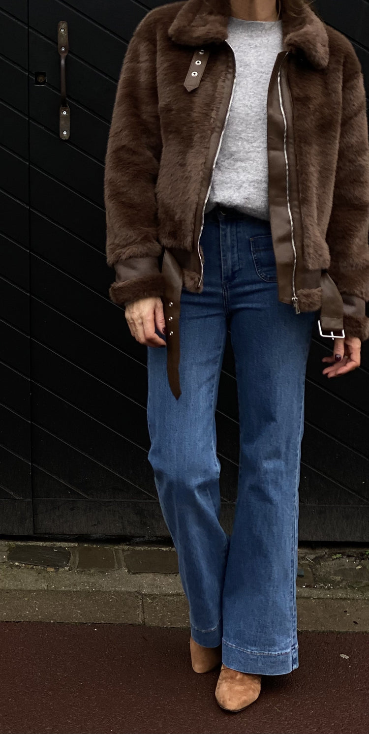 Veste style perfecto en fausse fourrure marron