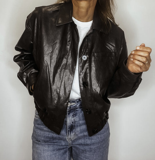 Blouson en simili cuir marron foncé