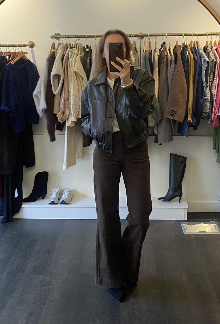 Blouson en simili cuir marron foncé