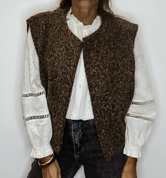 Gilet sans manches en laine bouillie choco