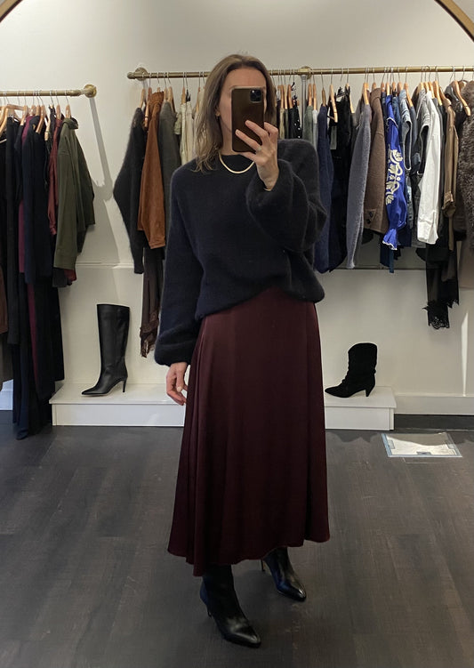jupe longue soyeuse bordeaux