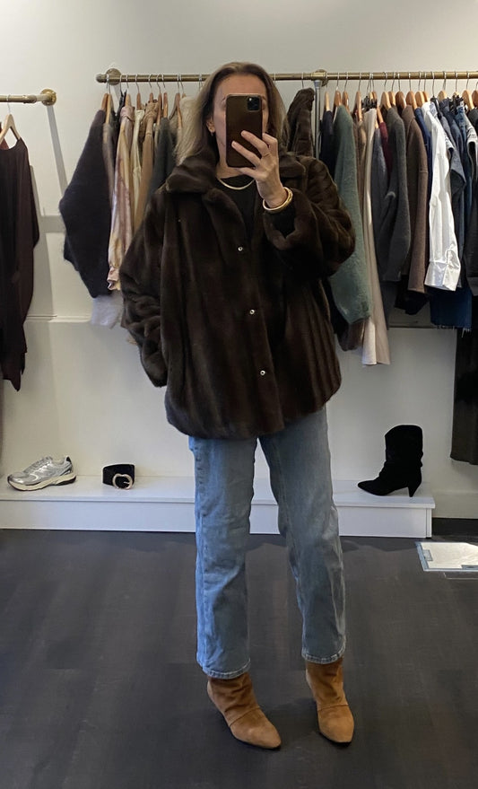 Manteau en fausse fourrure marron