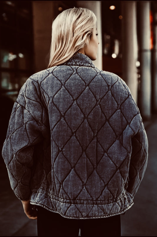 Manteau matelassé en denim noir