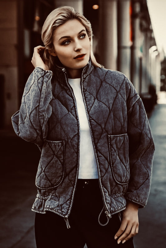 Manteau matelassé en denim noir