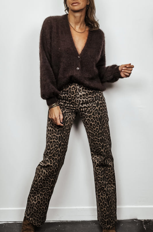 Pull en mohair col V chocolat