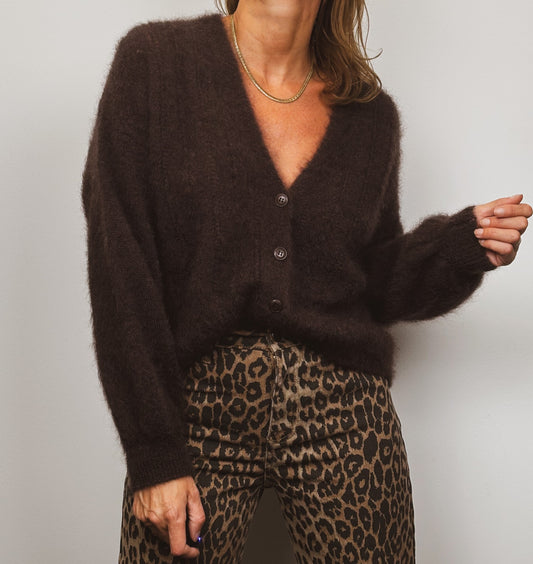 Pull en mohair col V chocolat