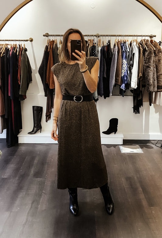 Robe longue en lurex marron