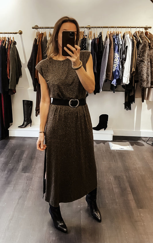 Robe longue en lurex marron