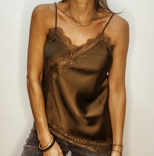 Top soyeux asymétrique kaki