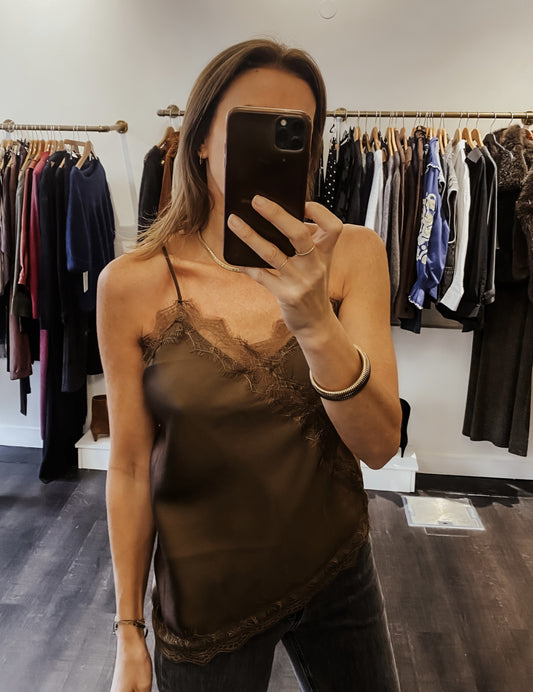 Top soyeux asymétrique kaki