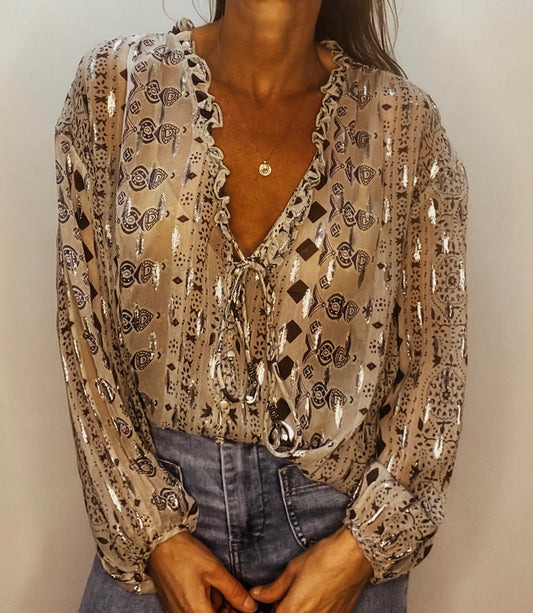 Blouse bohème avec fil lurex
