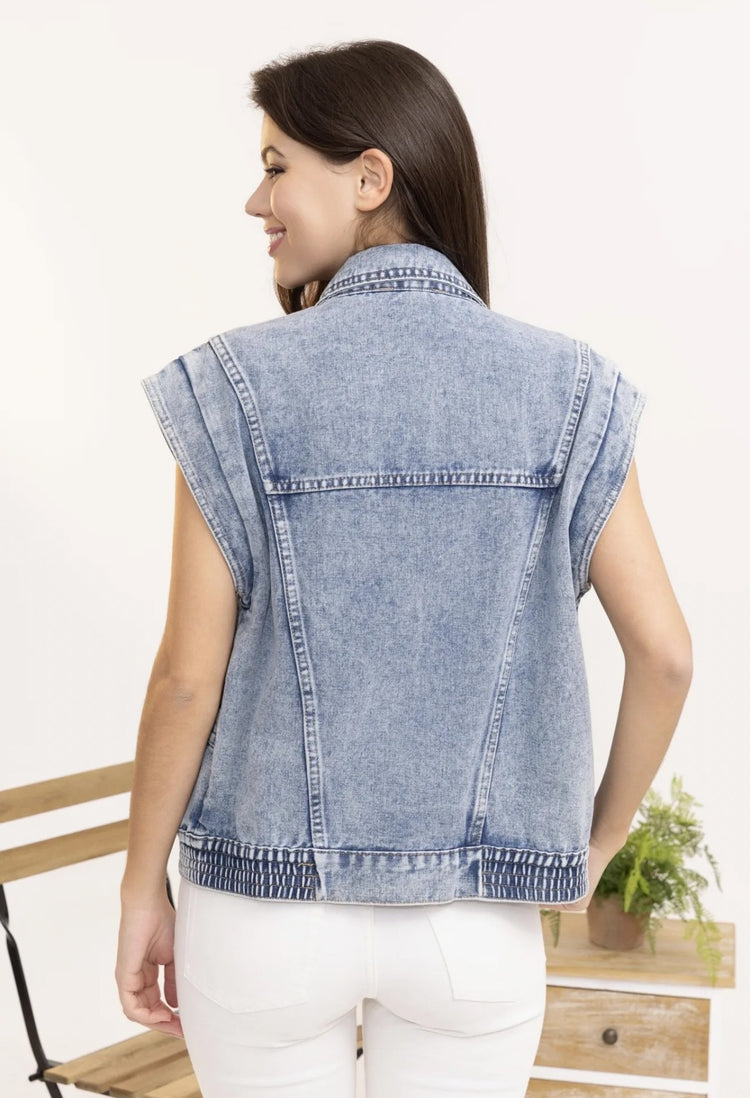 Veste sans manche en denim bleu