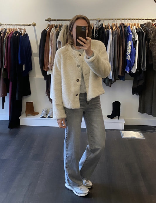 Veste en fausse fourrure beige