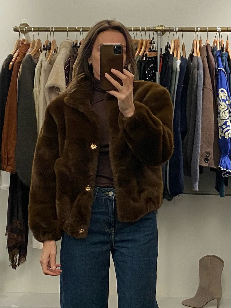 Veste en fausse fourrure chocolat