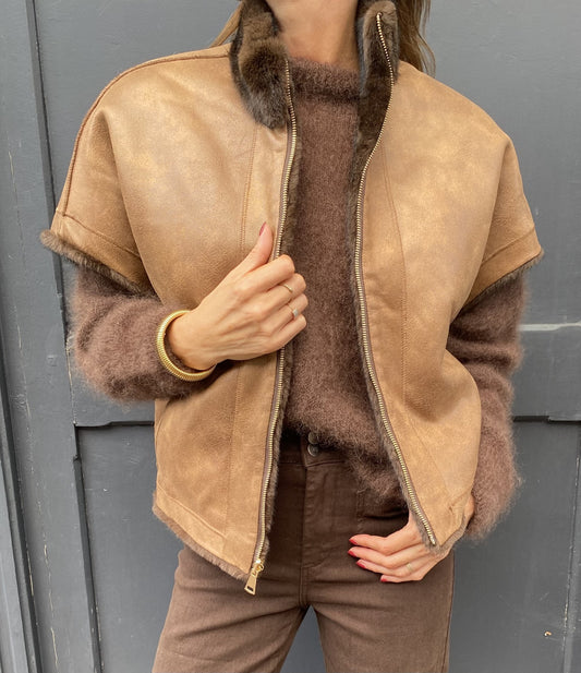 Veste réversible fausse fourrure choco