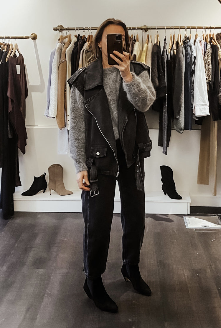 Veste perfecto en denim noir oversize