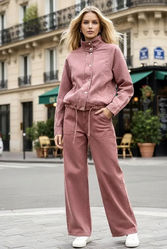 Veste en jean rose prune