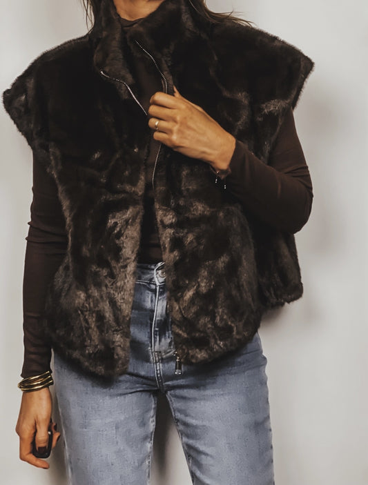 Veste fourrée choco col montant