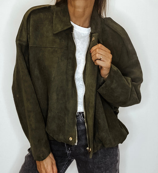 Veste oversize en suedine kaki