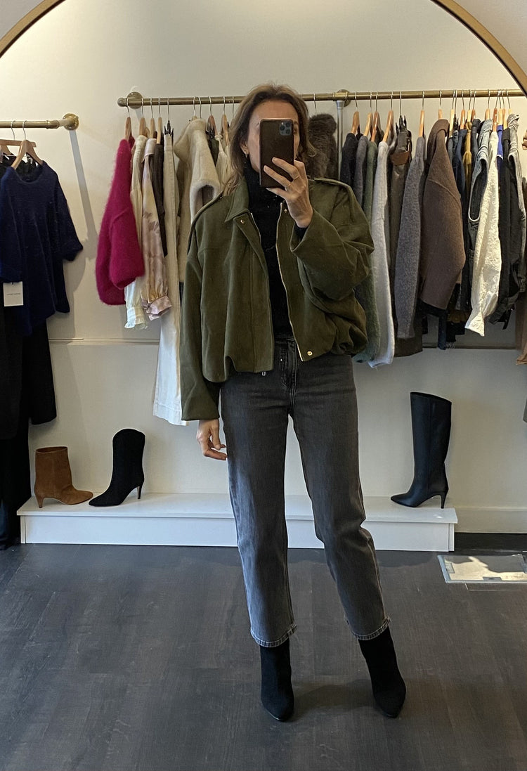 Veste oversize en suedine kaki