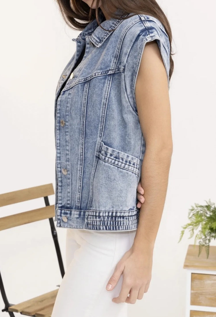 Veste sans manche en denim bleu