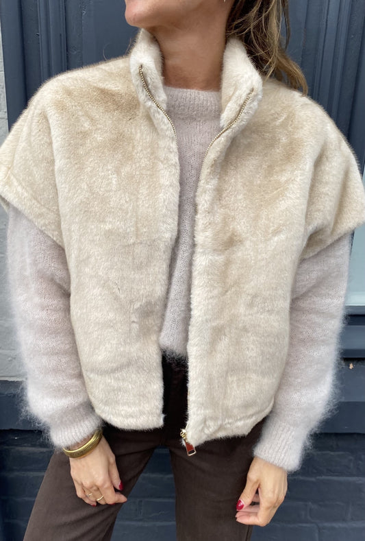 Veste réversible fausse fourrure beige