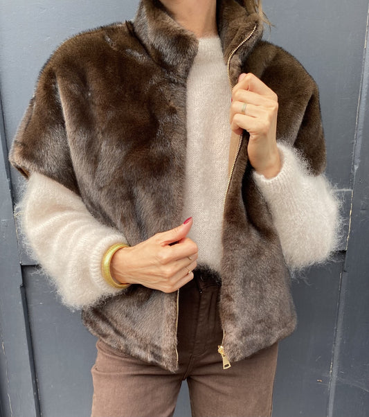 Veste réversible fausse fourrure choco