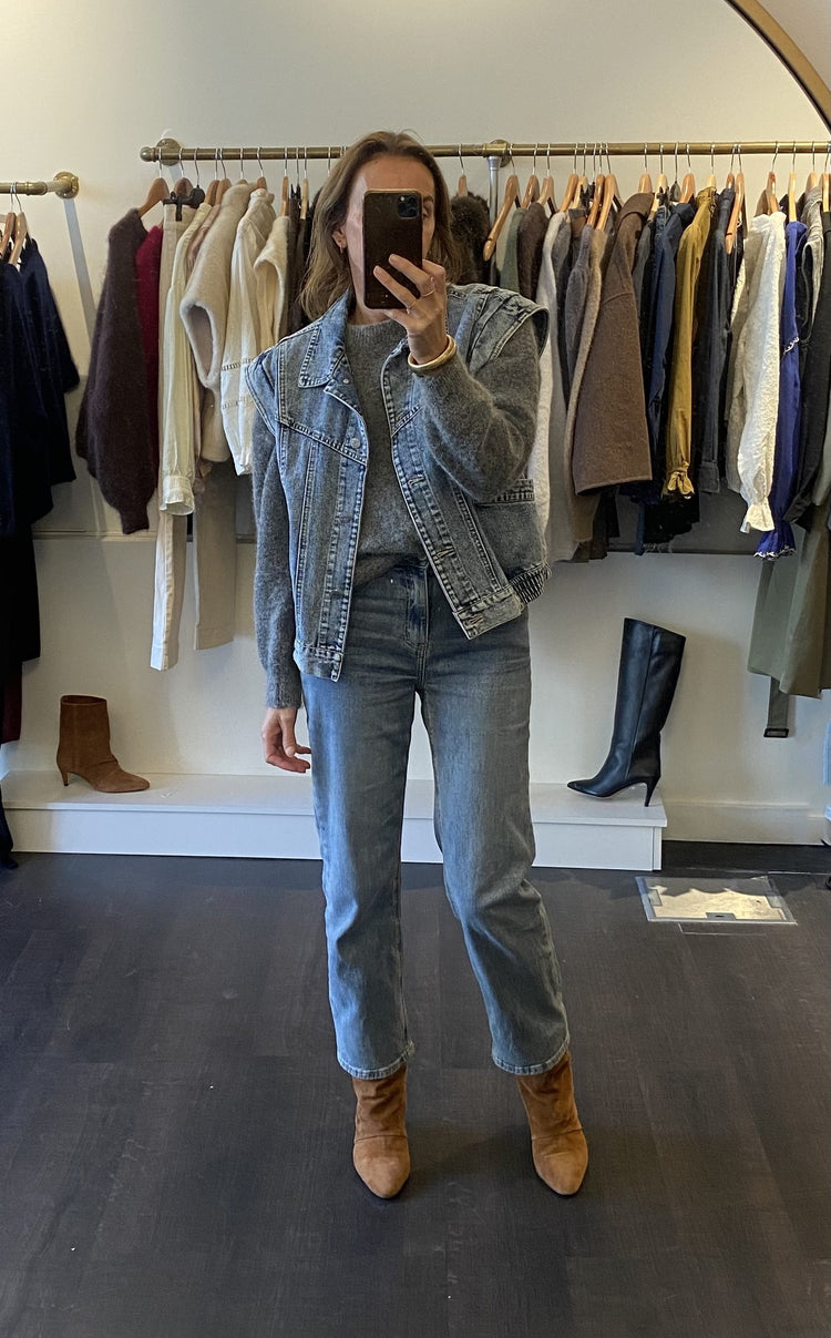 Veste sans manche en denim bleu